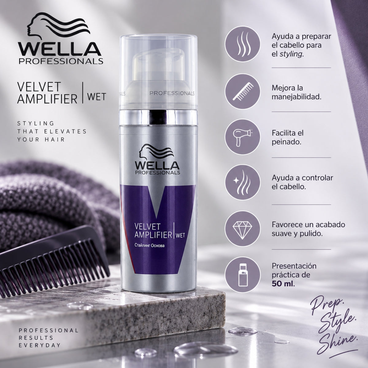 Wella EIMI Velvet Amplifier Loción para Peinar 50 ml | Suavidad y Control