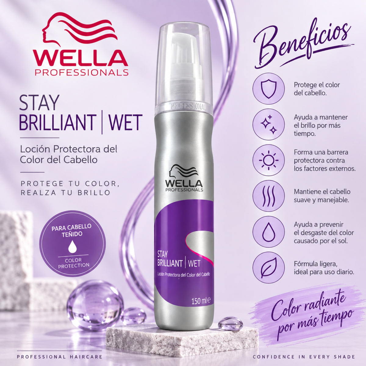Wella Spray Brilliant 150 ml | Loción Protectora del Color para Cabello Teñido | Brillo y Protección