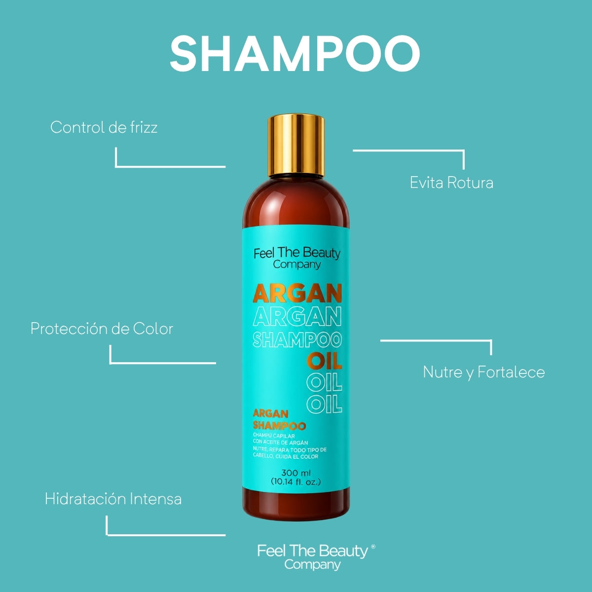 Shampoo Hidratante con Aceite de Argán Feel The Beauty 500 ml | Nutrición y Reparación para Cabello Seco y Maltratado