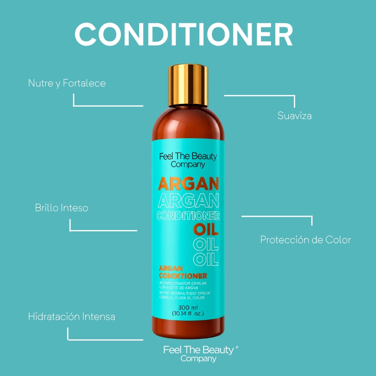 Conditioner Hidratante con Aceite de Argán Feel The Beauty 500 ml | Suavidad, Brillo y Control de Frizz