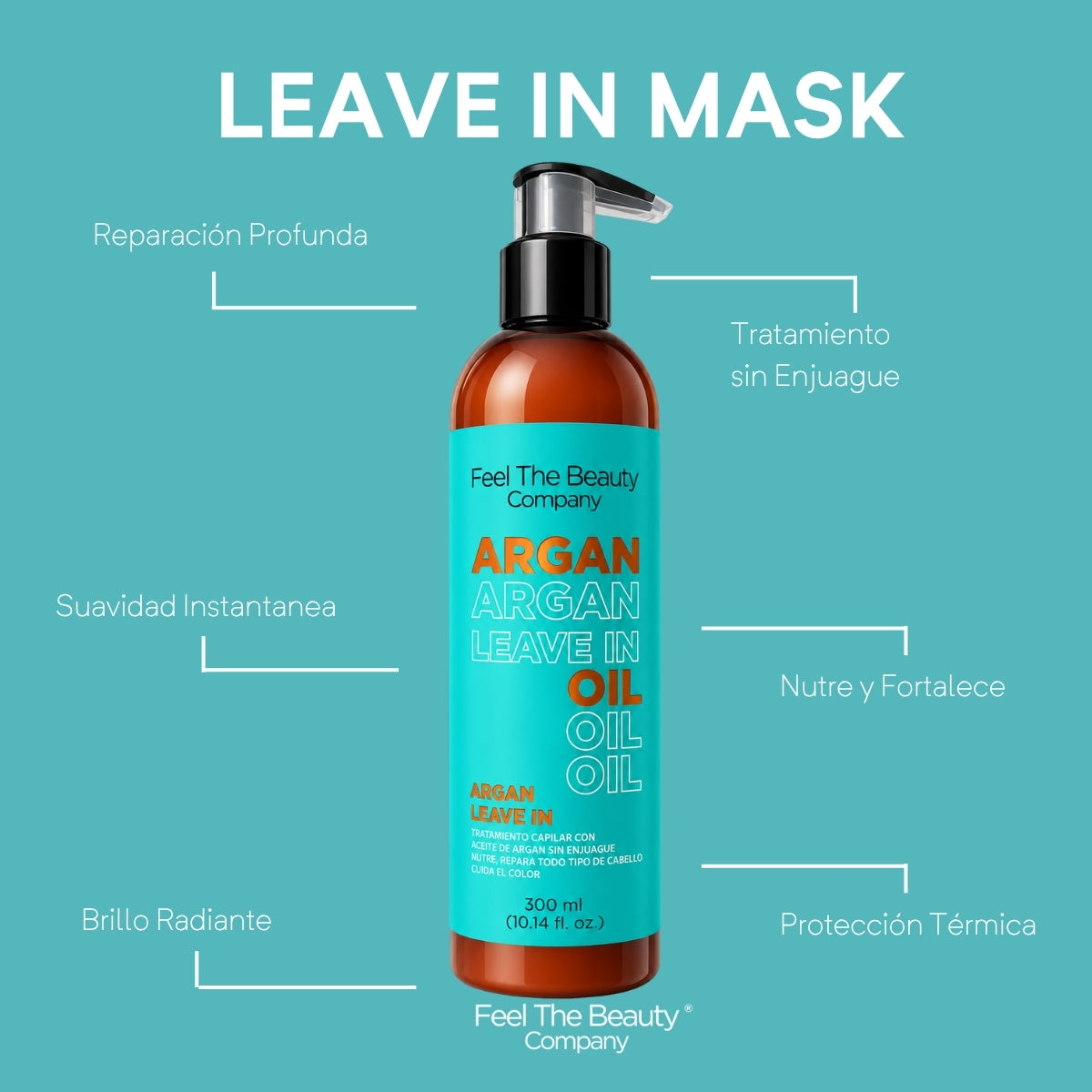 Leave In Mascarilla Sin Enjuague con Aceite de Argán Feel The Beauty 500 ml | Protección Térmica, Reparación e Hidratación