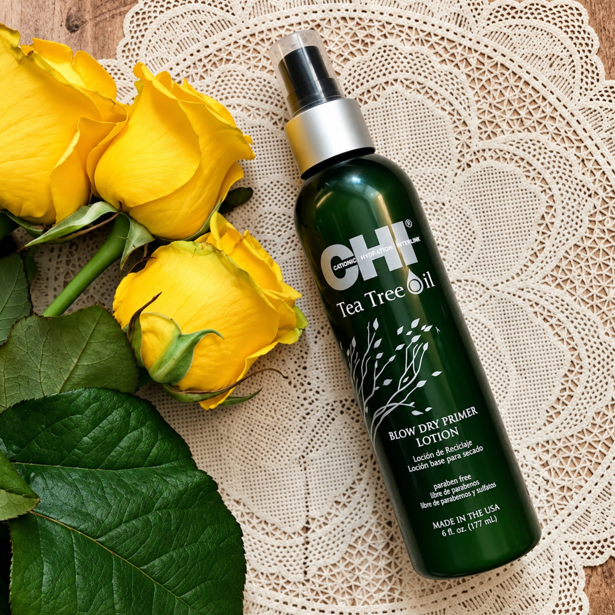 CHI Tea Tree Blow Dry Primer | Protector Térmico para Secado y Styling | Control del Frizz 177 ml