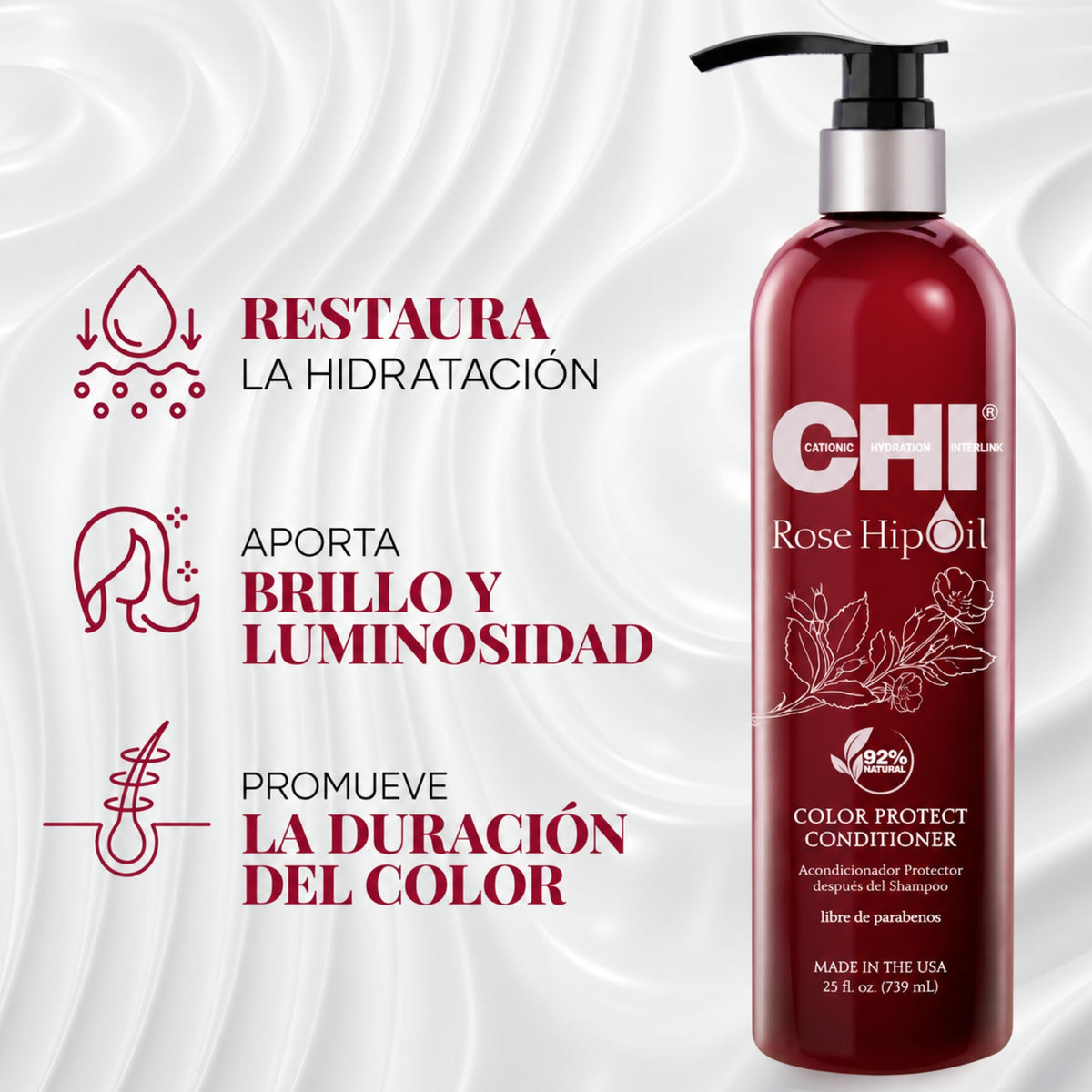 CHI Rose Hip Oil Acondicionador Cuidado de Color | Hidratación y Brillo 739 ml