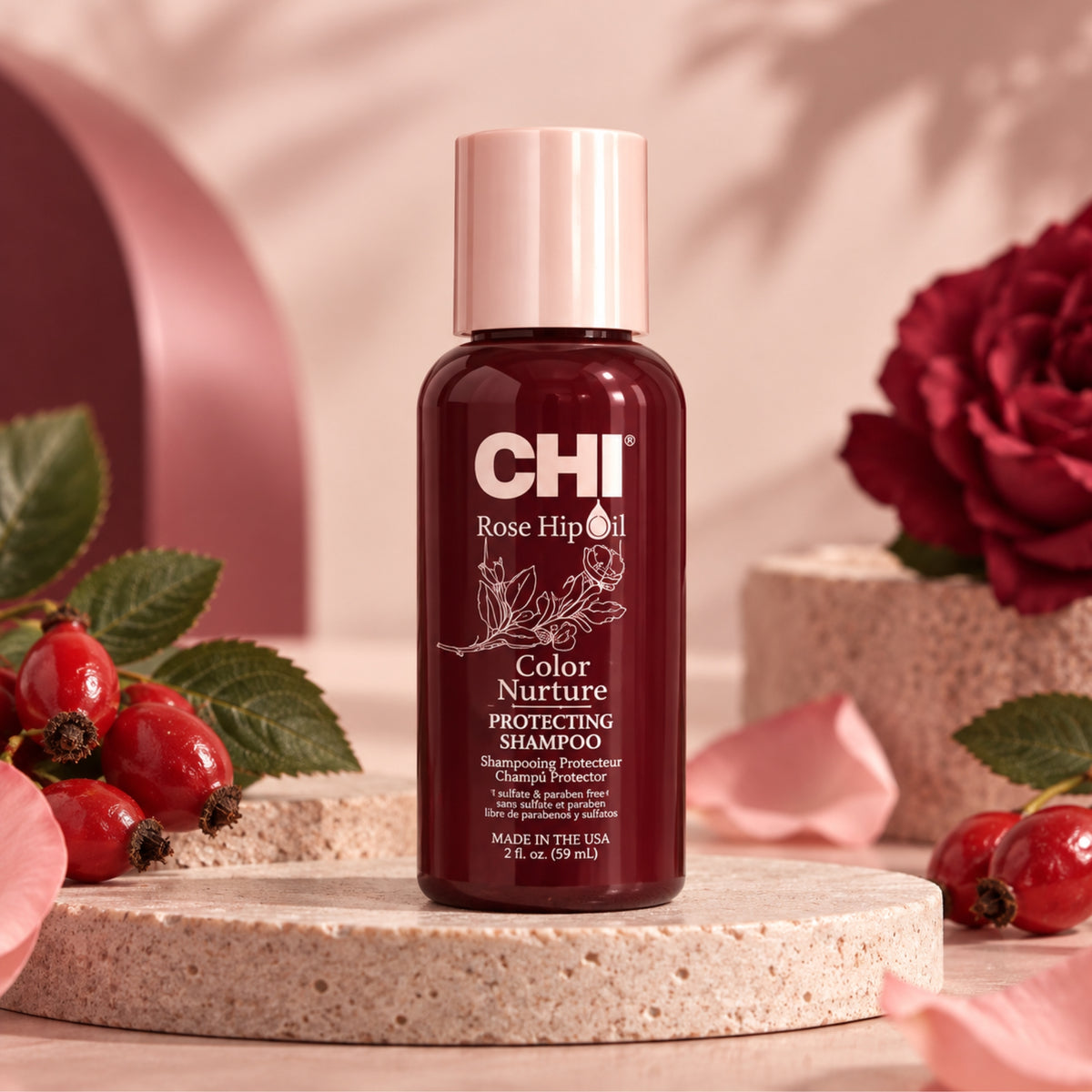 CHI Rose Hip Oil Shampoo Protección de Color 59 ml | Cabello Teñido y Brillo