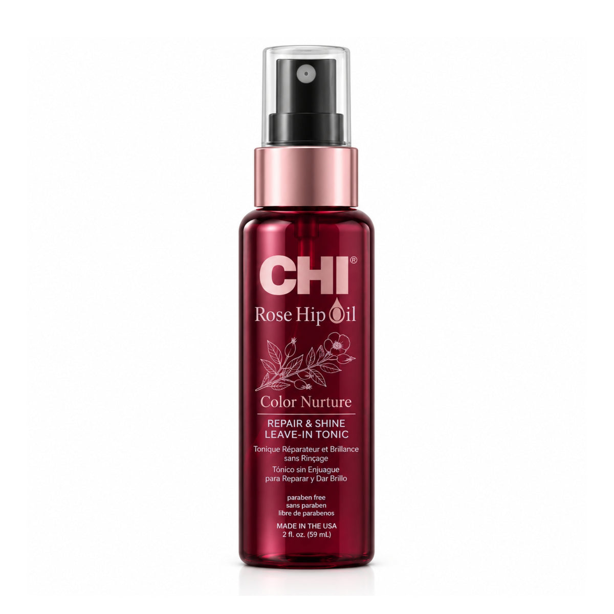 CHI Rose Hip Oil Leave-In Tonic 59 ml | Hidratación, Brillo, Fuerza y Control de Frizz