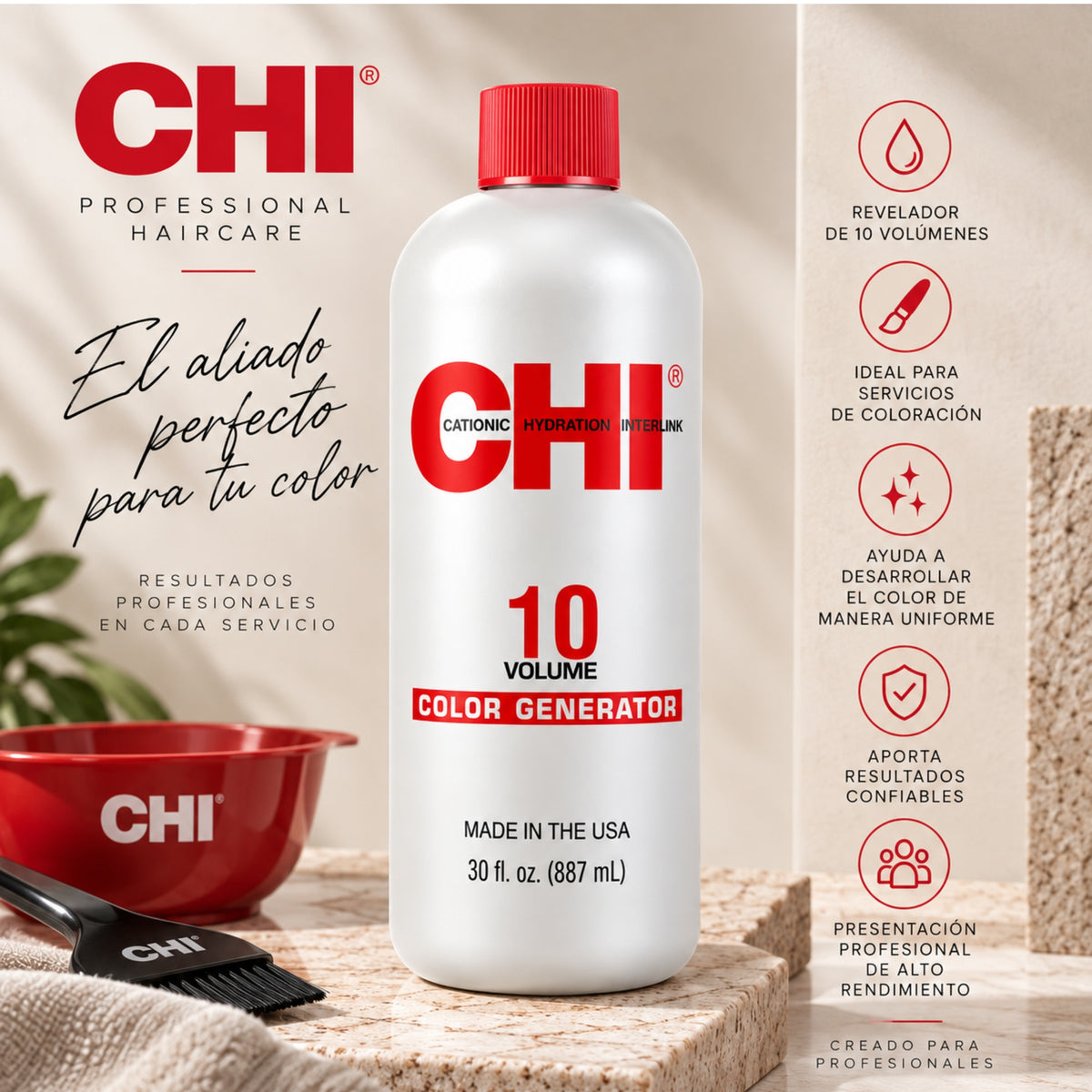 CHI 10 Volume Color Generator 887 ml | Peróxido Profesional para Coloración