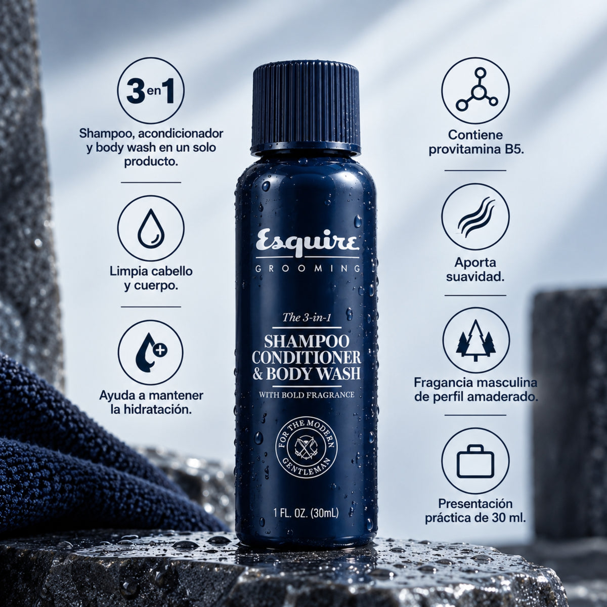 CHI Esquire Grooming 3 en 1 30 ml | Shampoo, Acondicionador y Body Wash