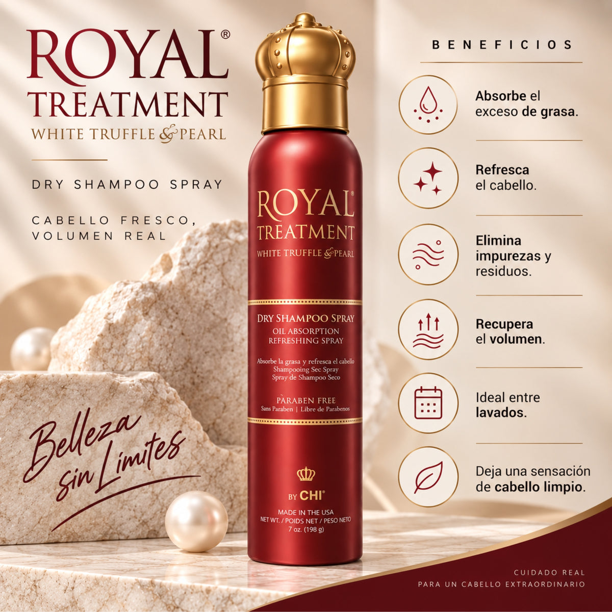 Shampoo Seco Royal Treatment  198 g | Absorbe Grasa, Refresca y Recupera Volumen