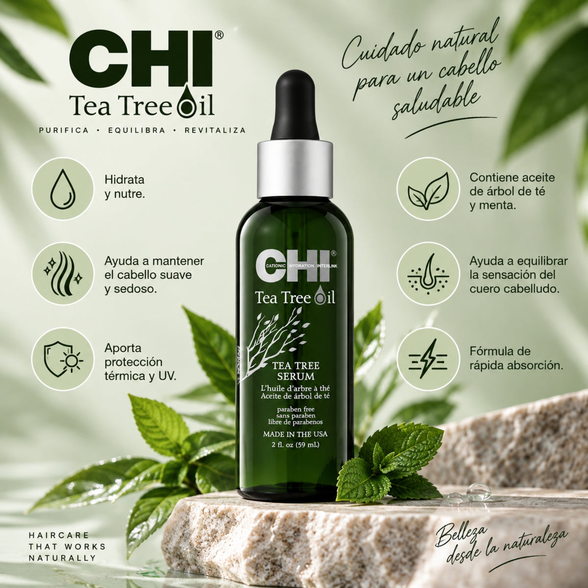 CHI Tea Tree Spray Calmante de Irritación 59 ml | Frescura y Cuidado del Cuero Cabelludo