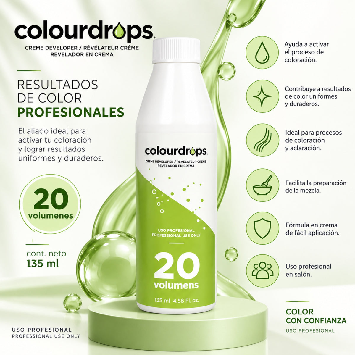COLOURDROPS 20 Vol 135 ml | Peróxido Oxidante Profesional para Coloración CHI