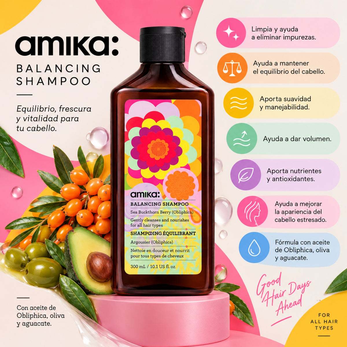 Amika Balancing Shampoo 300 ml | Limpieza Profunda, Hidratación y Volumen