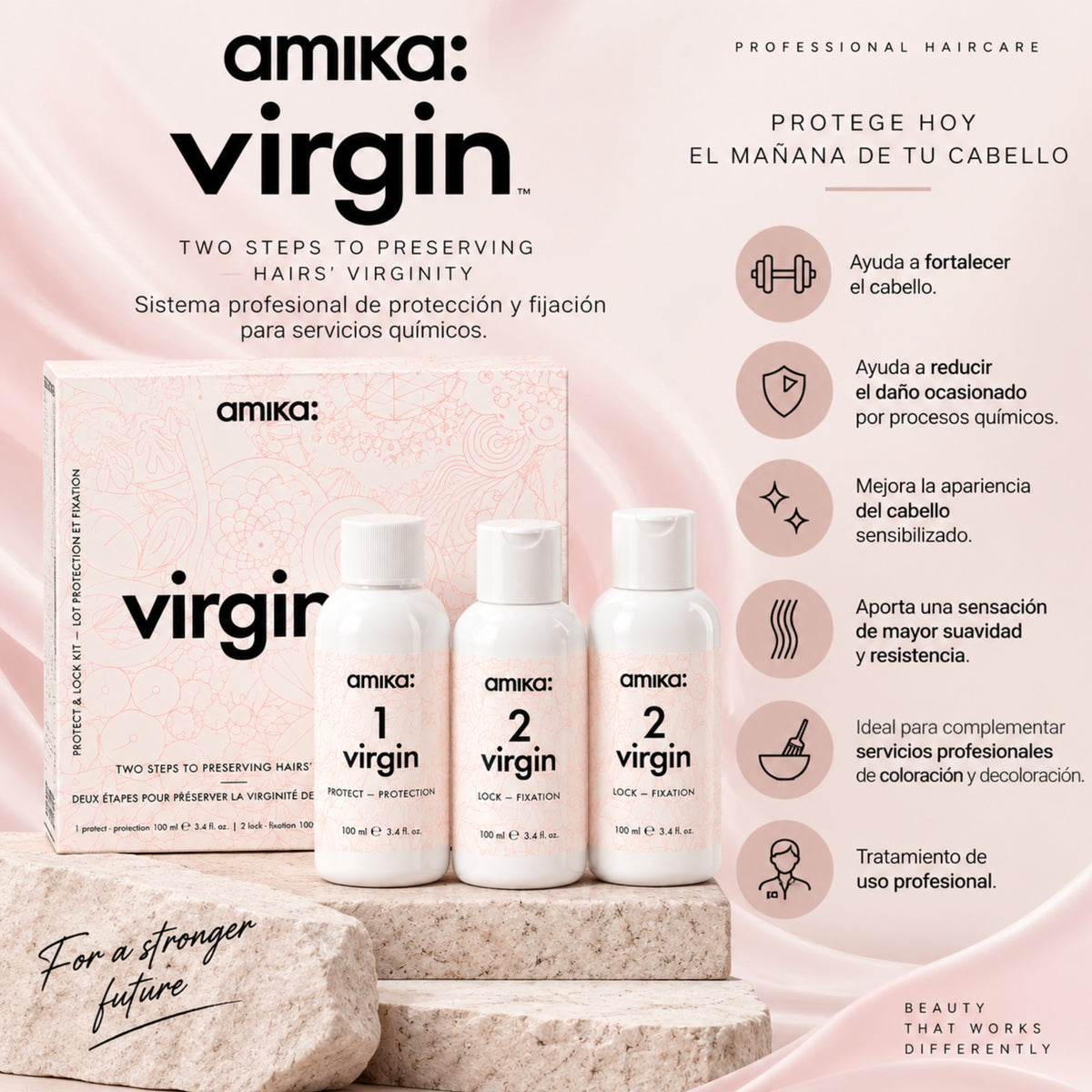 Amika Virgin Plex Two Steps 3 Pz 100 ml | Reparación y Fortalecimiento Capilar