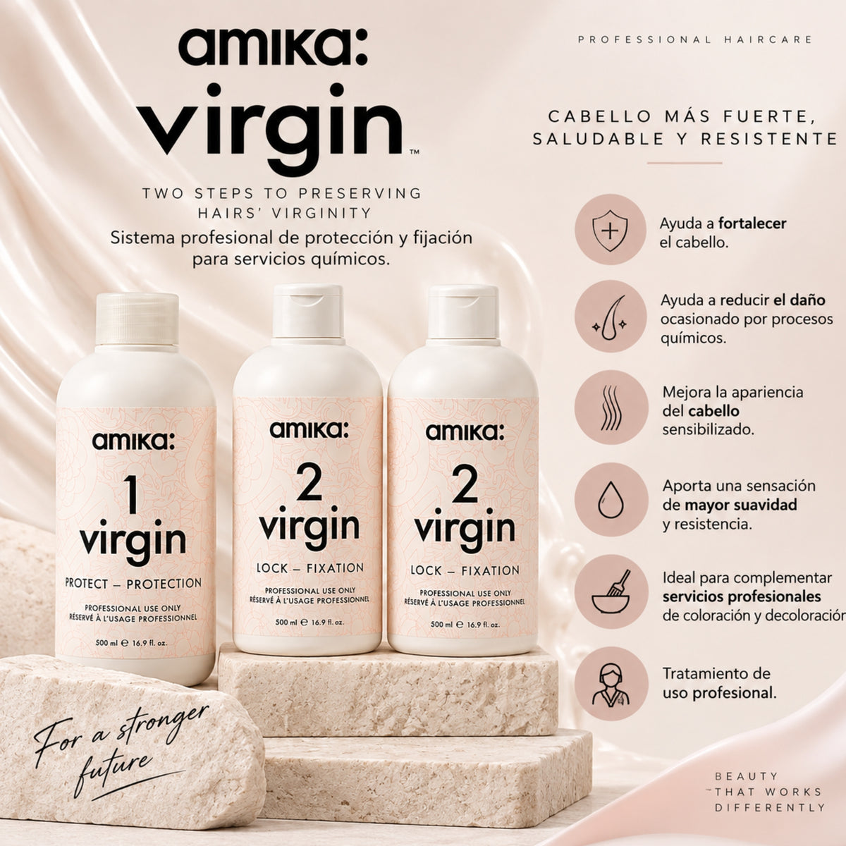 Amika Virgin Plex Two Steps 3 Pz 500 ml | Reparación y Fortalecimiento Capilar