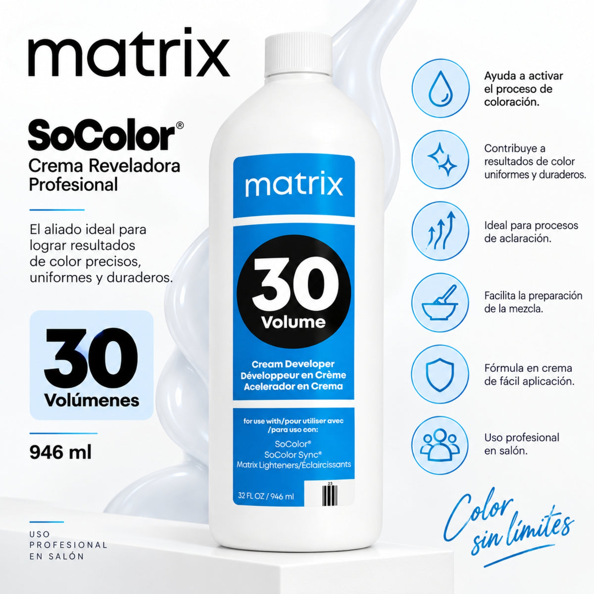 Matrix SoColor Oxidante 30 Vol 946 ml Crema Reveladora Profesional