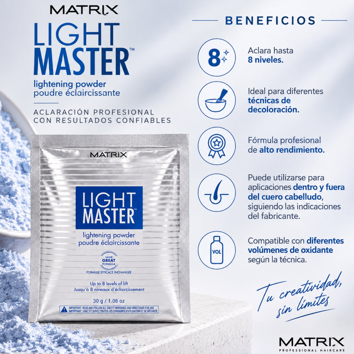 Matrix Light Master Polvo Decolorante 30 g | Aclara Hasta 8 Tonos