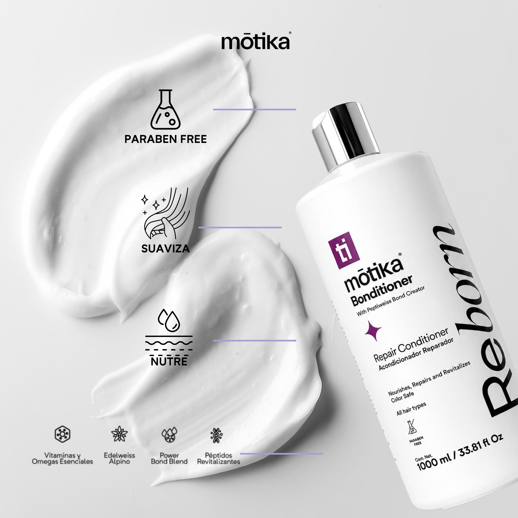 Duo Shampoo + Bonditioner Reborn mōtika | Limpieza, Reparación e Hidratación para Cabello Dañado