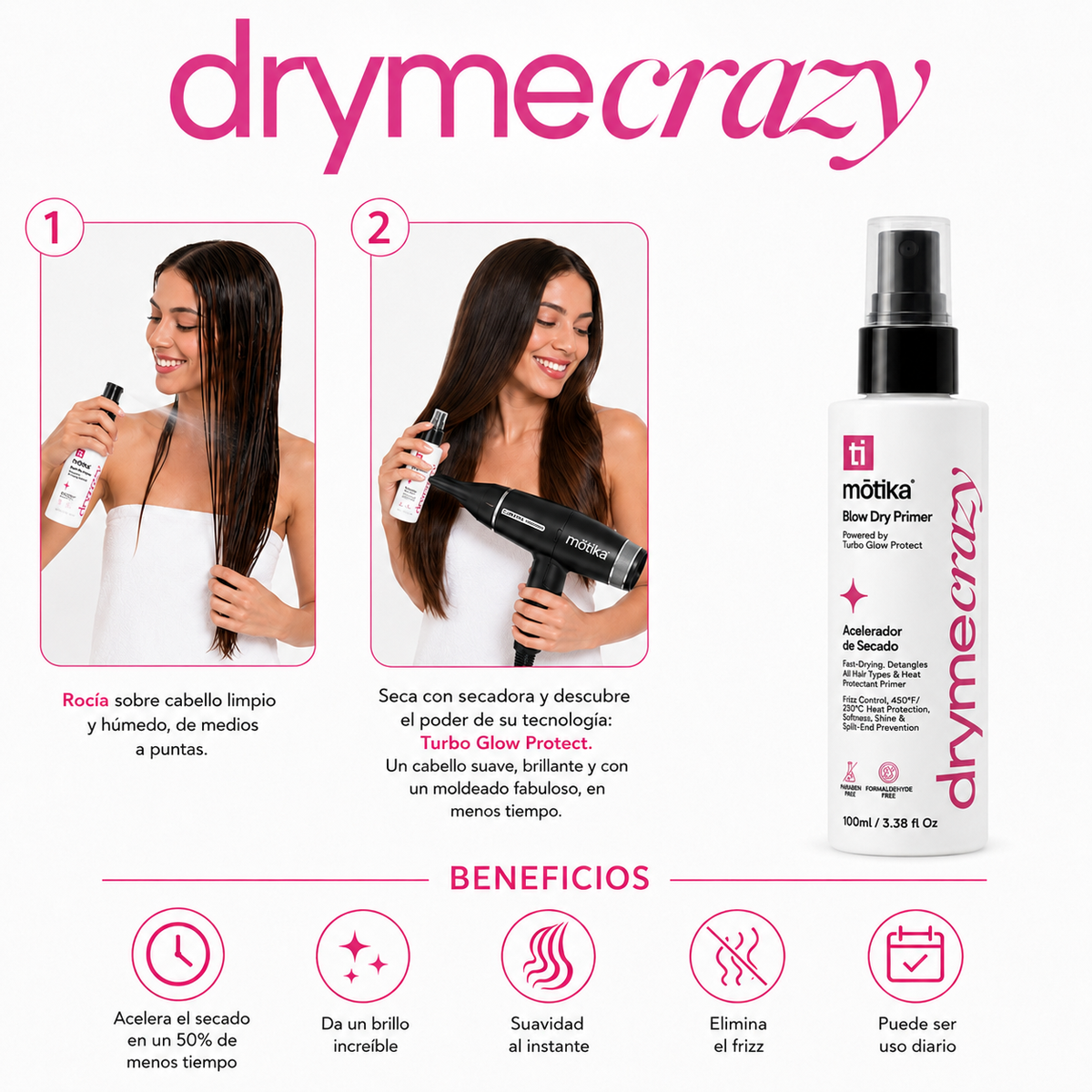 Dryme Crazy Mini Travel Size 100 ml motika  | Acelerador de Secado y Protección Térmica