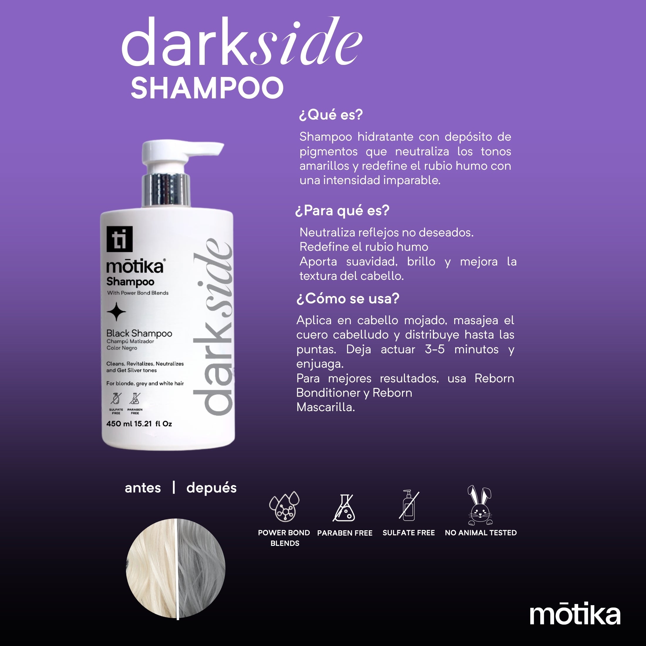 Cosmetiquera Green motika | Kit para Cabello Rubio Frío con DarkSide, Mascarilla Reparadora Hair Mask y Bifásico Hidratante Good Hair Day