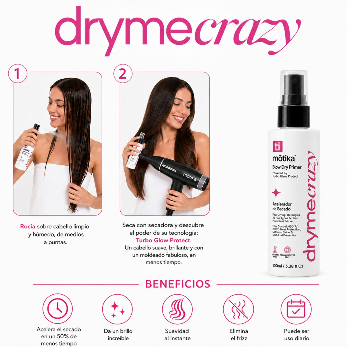 Kit Travel Size motika| Shampoo + Bonditioner + Hair Mask + Dryme Crazy 100 ml