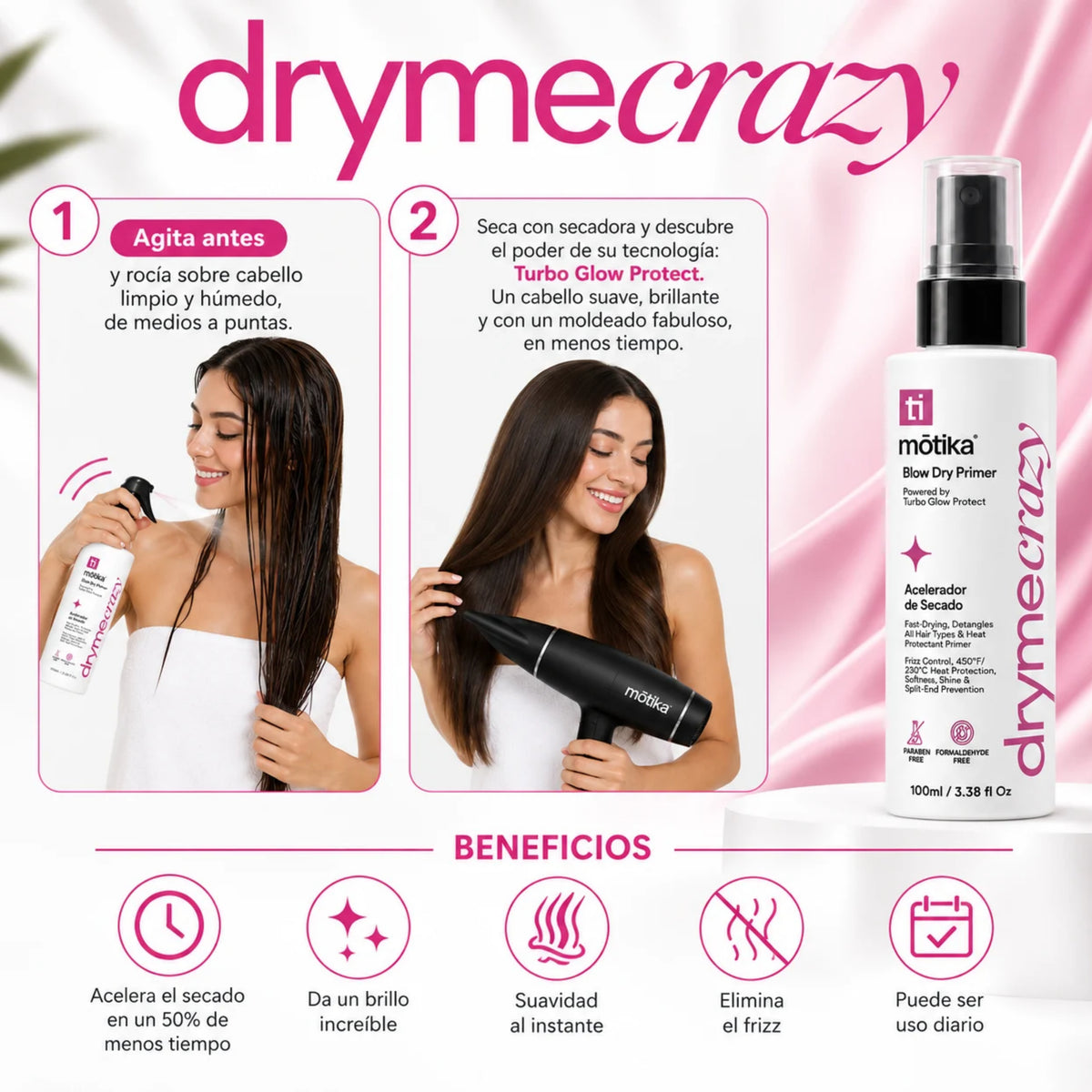 Dryme Crazy Mini Travel Size 100 ml motika  | Acelerador de Secado y Protección Térmica
