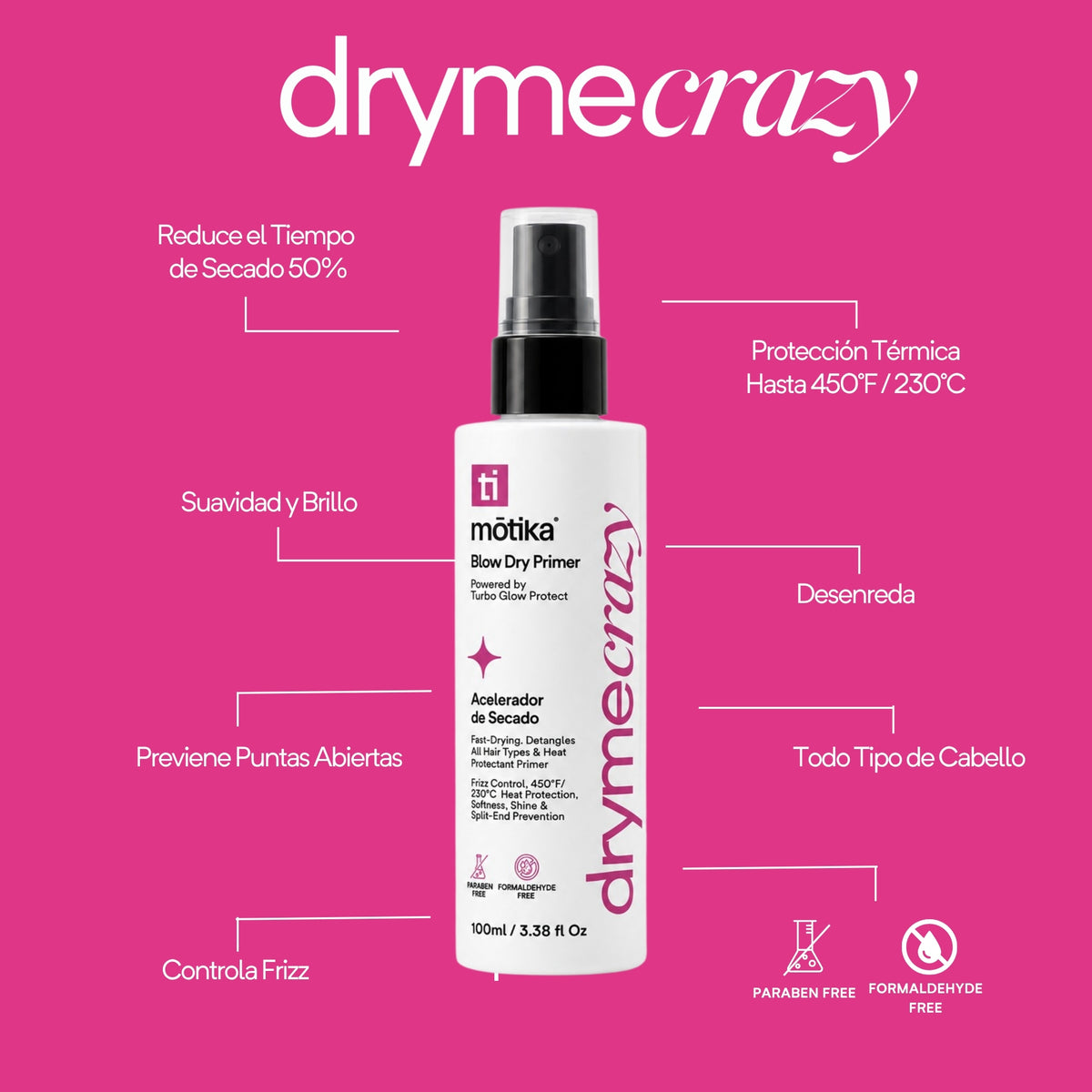 Dryme Crazy Mini Travel Size 100 ml motika  | Acelerador de Secado y Protección Térmica