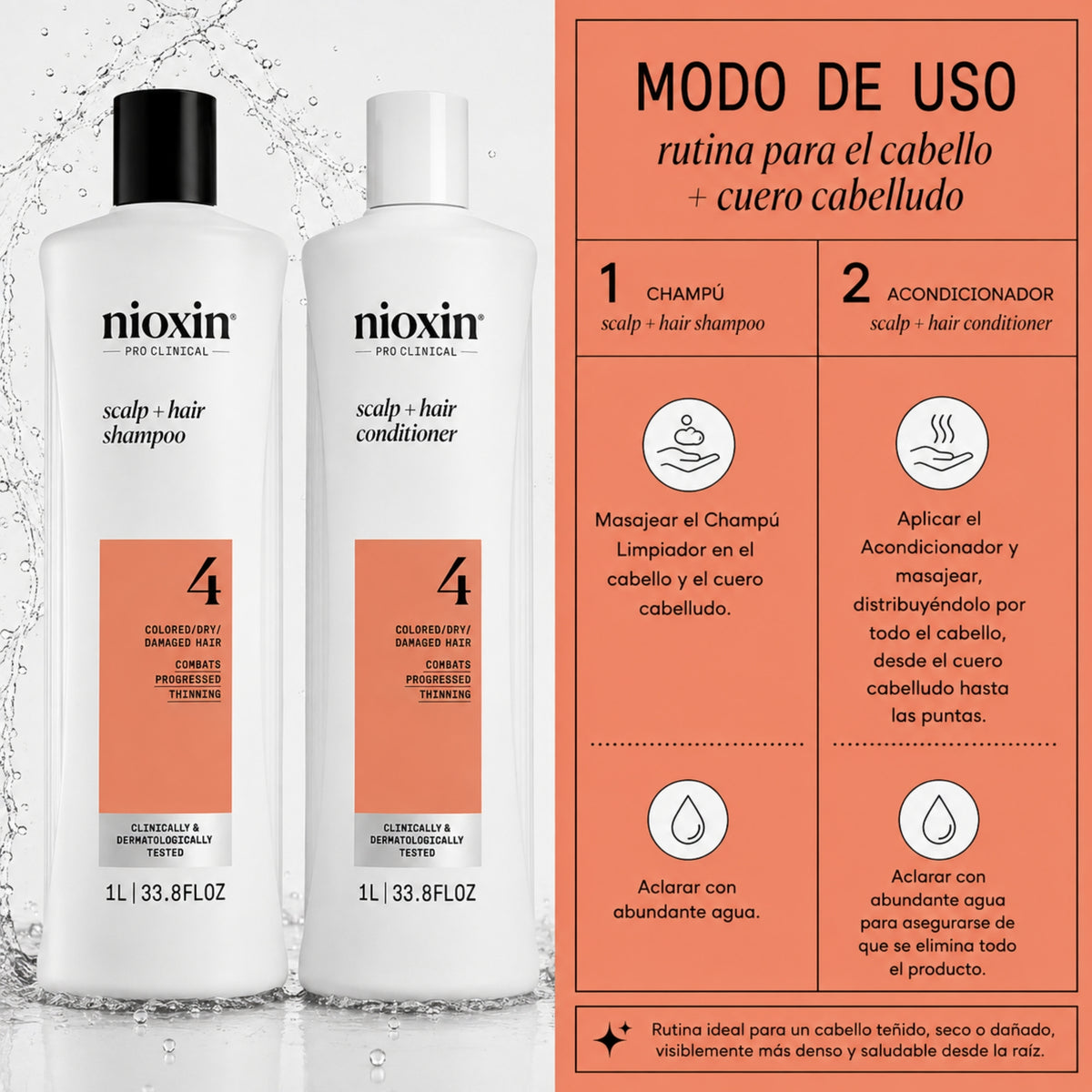 Nioxin Dúo Sistema #4 | Shampoo + Acondicionador para Cabello Teñido con Debilitamiento Avanzado
