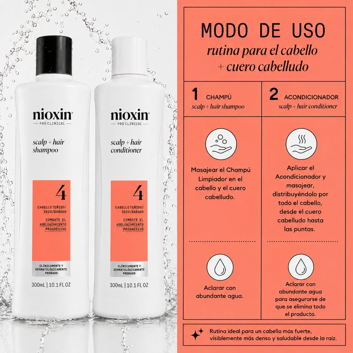 Nioxin Dúo Sistema #4 | Shampoo + Acondicionador para Cabello Teñido con Debilitamiento Avanzado
