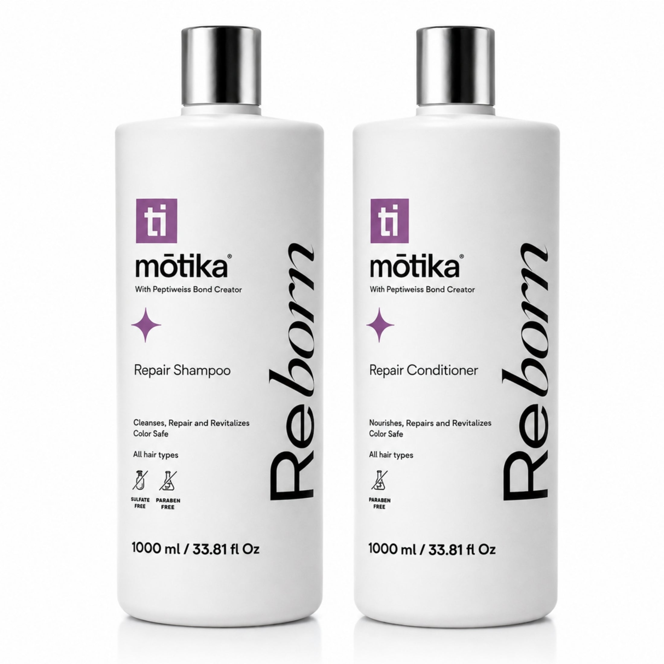 Duo Shampoo + Bonditioner Reborn mōtika | Limpieza, Reparación e Hidratación para Cabello Dañado