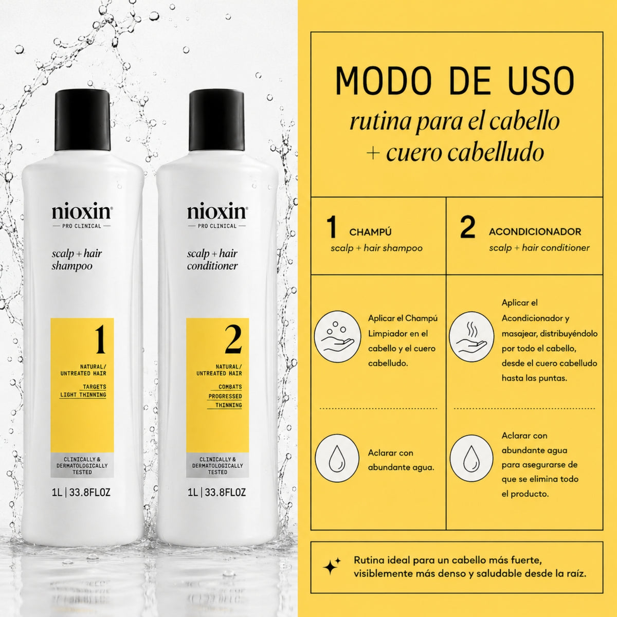Nioxin Dúo Sistema #1 | Shampoo + Acondicionador para Cabello Natural con Debilitamiento Ligero