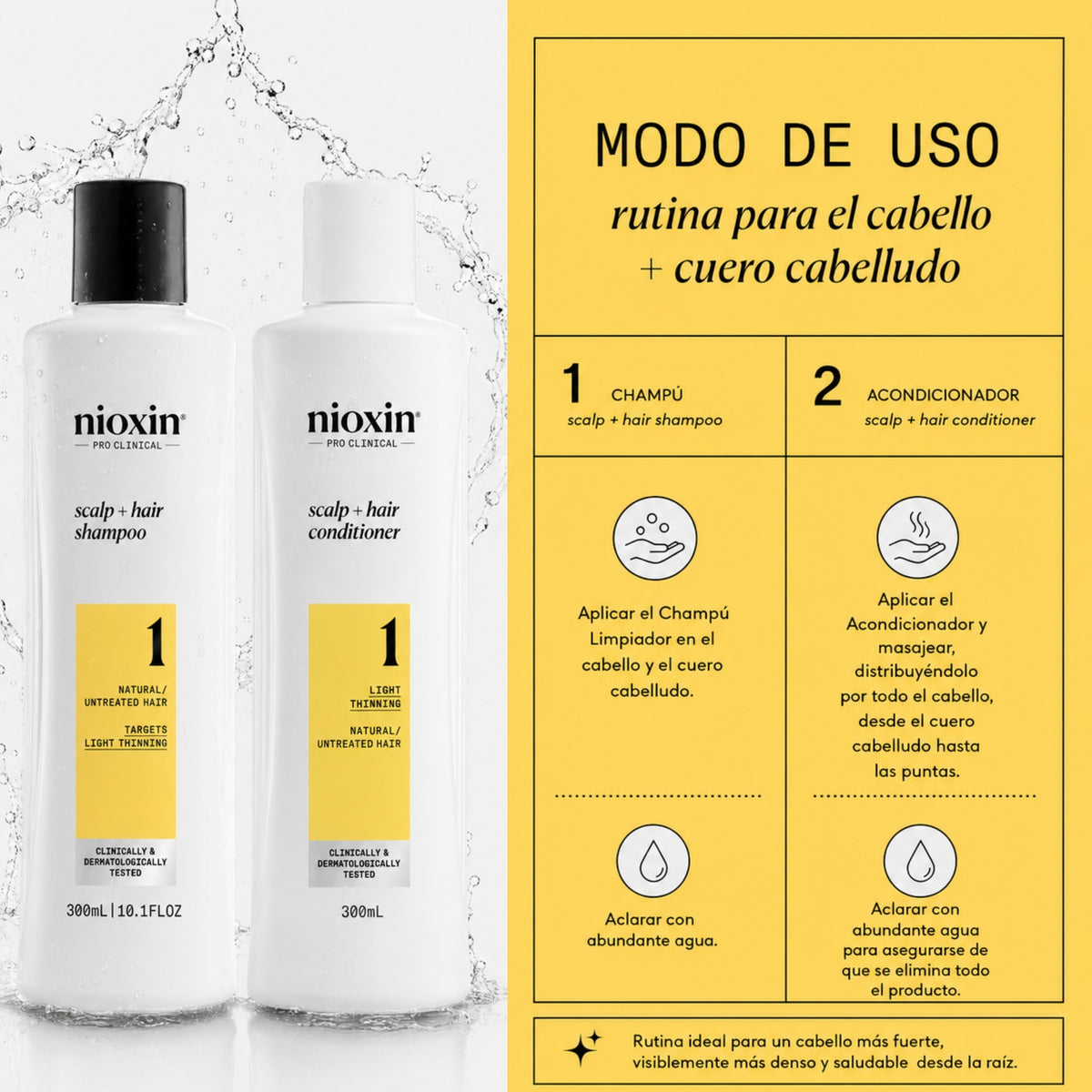 Nioxin Dúo Sistema #1 | Shampoo + Acondicionador para Cabello Natural con Debilitamiento Ligero