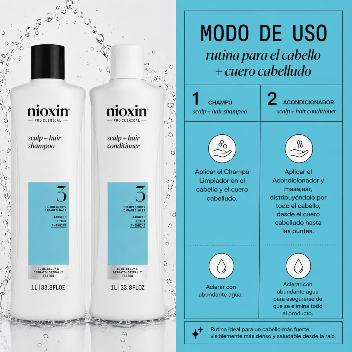 Nioxin Dúo Sistema #3 | Shampoo + Acondicionador para Cabello Teñido con Debilitamiento Ligero