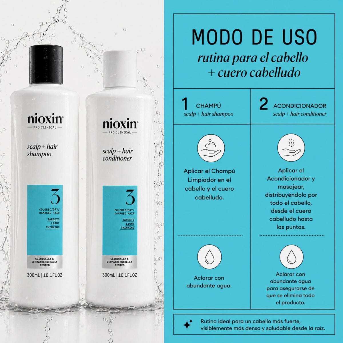 Nioxin Dúo Sistema #3 | Shampoo + Acondicionador para Cabello Teñido con Debilitamiento Ligero