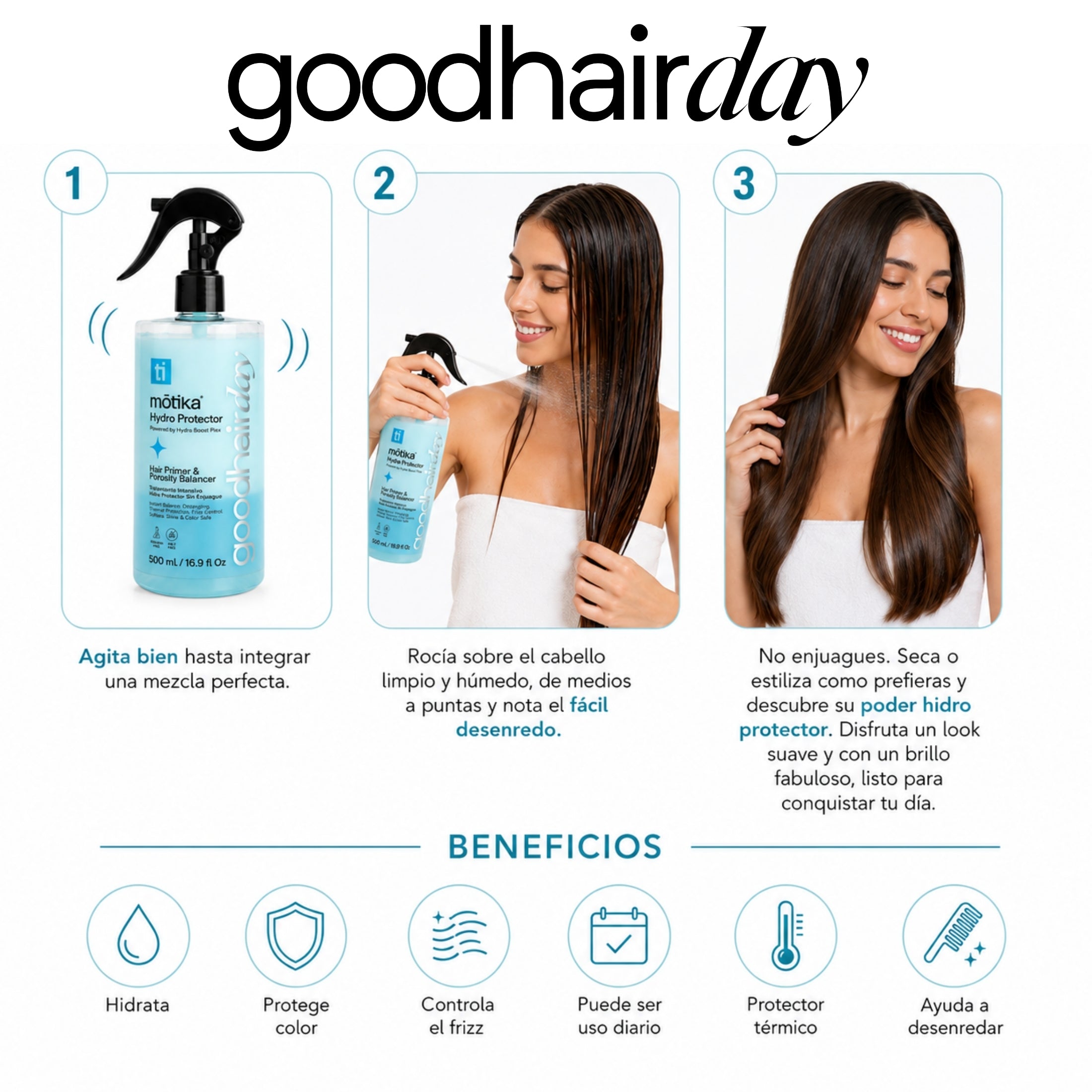 Cosmetiquera Green motika | Kit para Cabello Rubio Frío con DarkSide, Mascarilla Reparadora Hair Mask y Bifásico Hidratante Good Hair Day