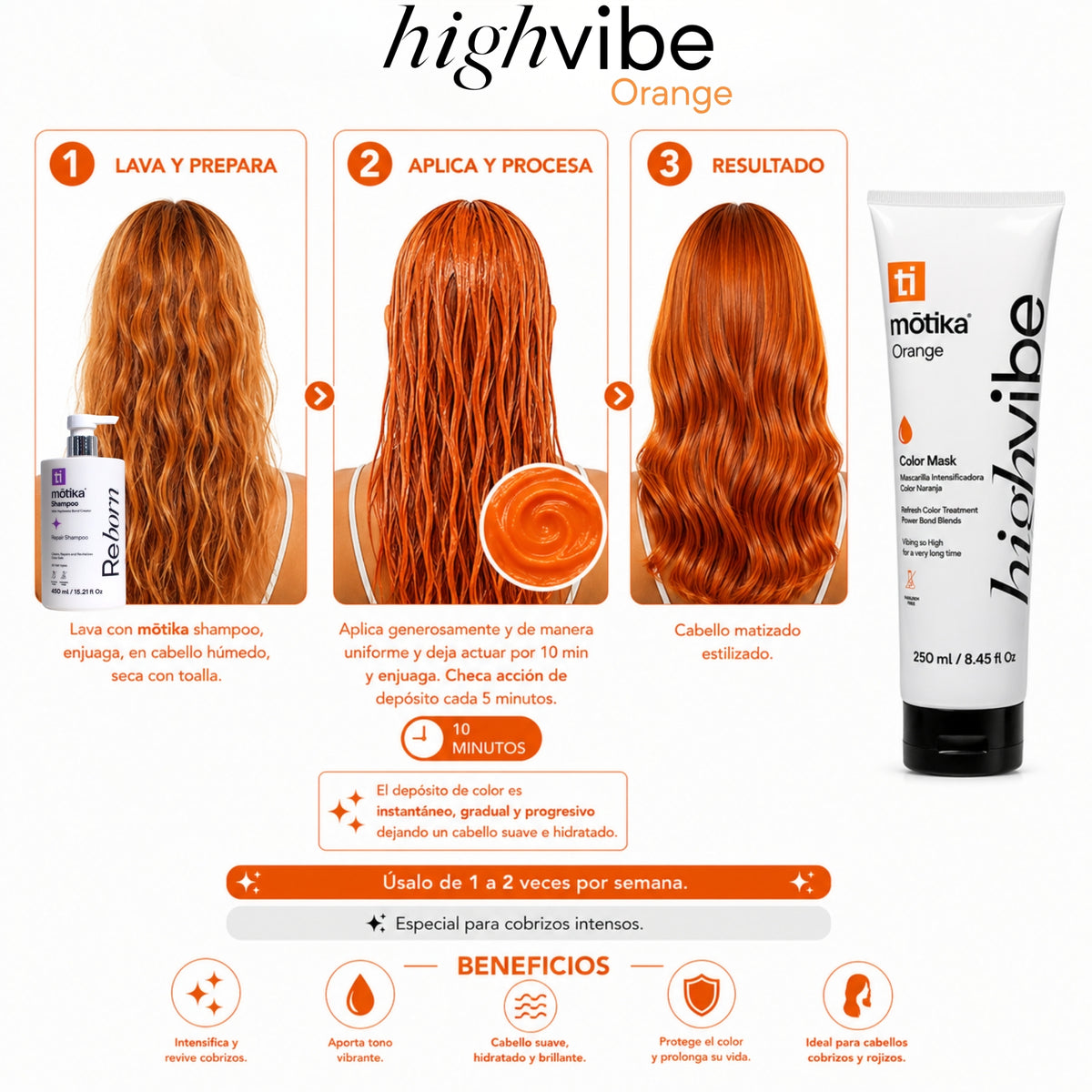 HighVibe Orange  motika | Mascarilla Intensificadora de Color Cobrizo 250 ml