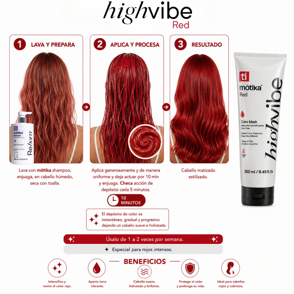 High Vibe Red motika | Mascarilla Intensificadora de Color Rojo 250 ml