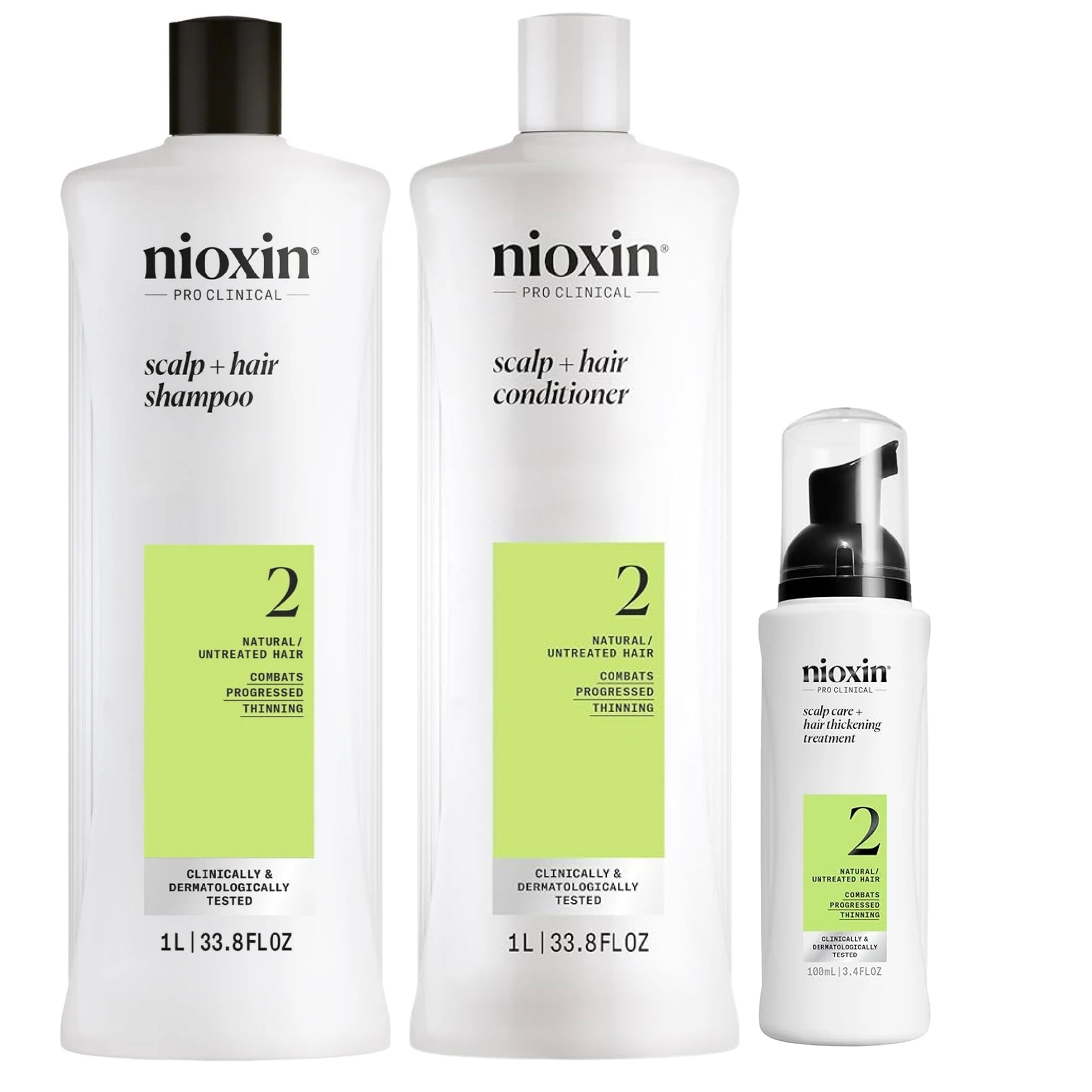 Nioxin Kit Sistema #2  1000 ml| Shampoo + Acondicionador + Tratamiento para Cabello Natural con Debilitamiento Avanzado