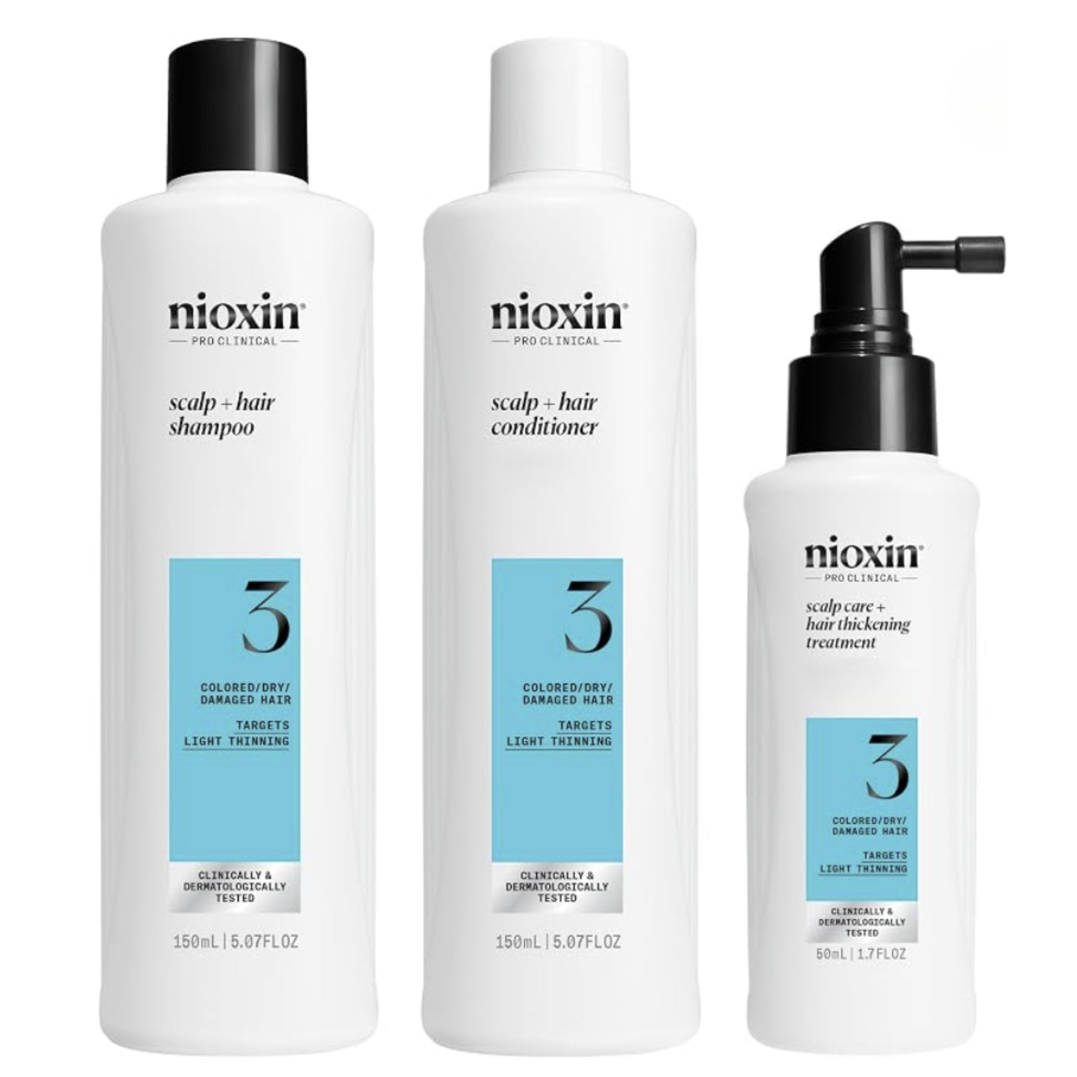 Nioxin Kit Sistema #3 | Shampoo + Acondicionador + Tratamiento para Cabello Teñido con Debilitamiento Ligero