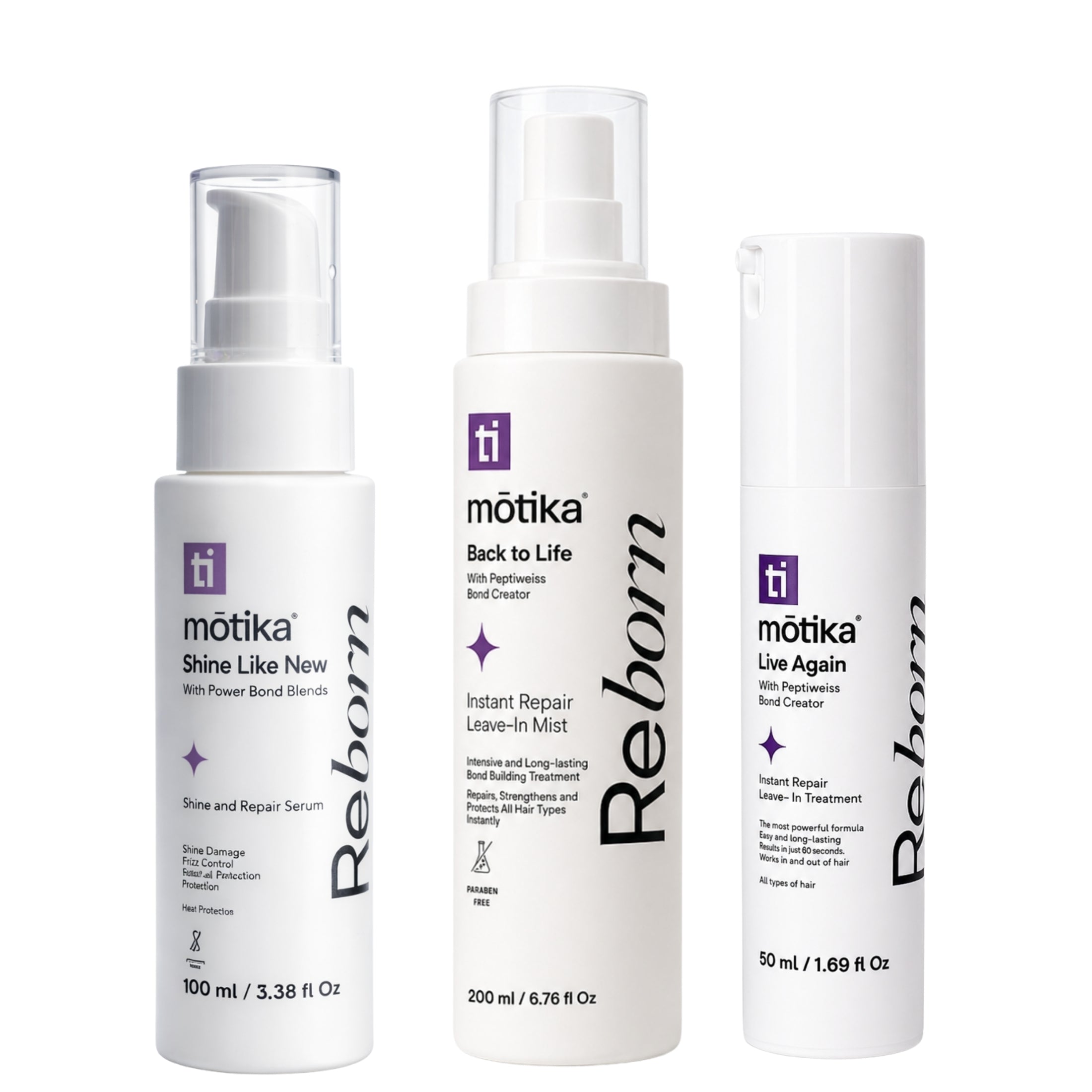 Kit Leave In mōtika | Back to Life, Live Again, Shine Like New | Reparación, Protección Térmica y Brillo para el Cabello