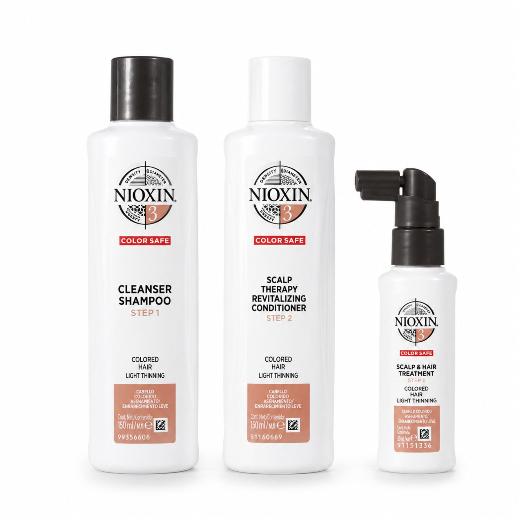 Nioxin Kit Sistema #3 | Shampoo + Acondicionador + Tratamiento para Cabello Teñido con Debilitamiento Ligero