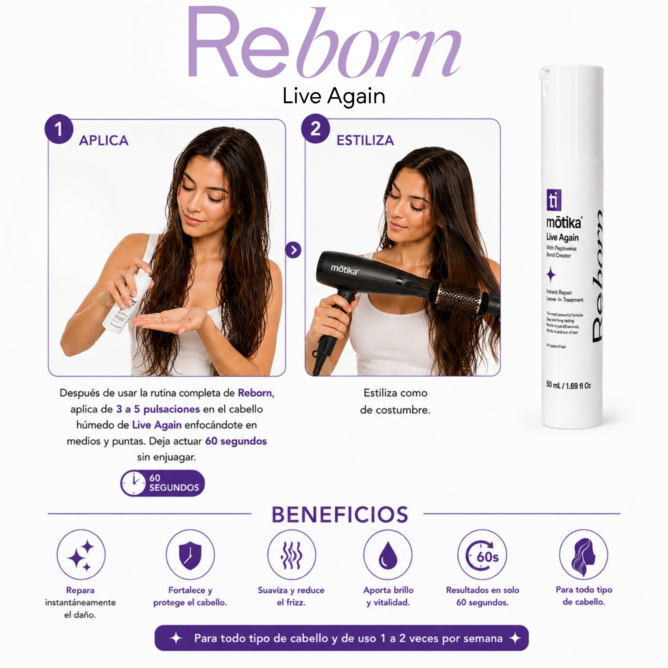 Live Again  | Protector Térmico Leave In para Cabello Natural, Dañado y Teñido