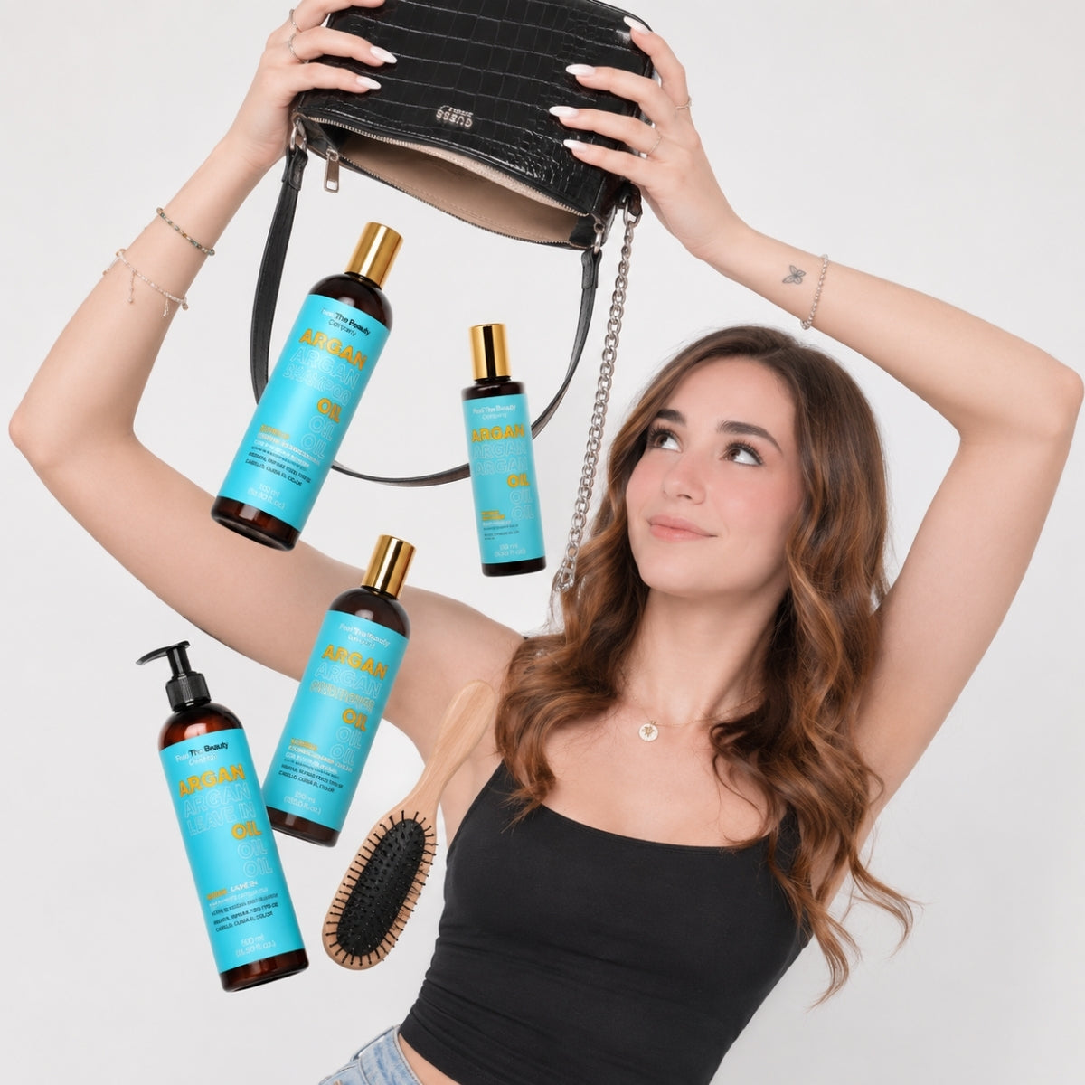 Kit Completo de Hidratación y Reparación Feel The Beauty | Shampoo, Conditioner, Mascarilla Sin Enjuague y Aceite de Argán