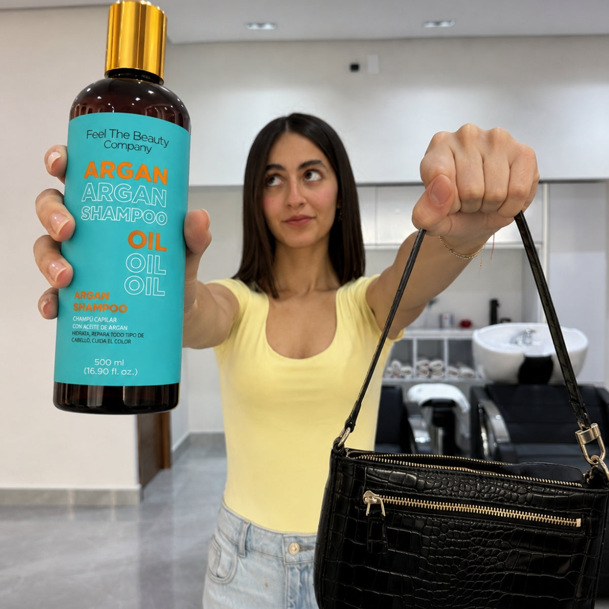 Shampoo Hidratante con Aceite de Argán Feel The Beauty 500 ml | Nutrición y Reparación para Cabello Seco y Maltratado
