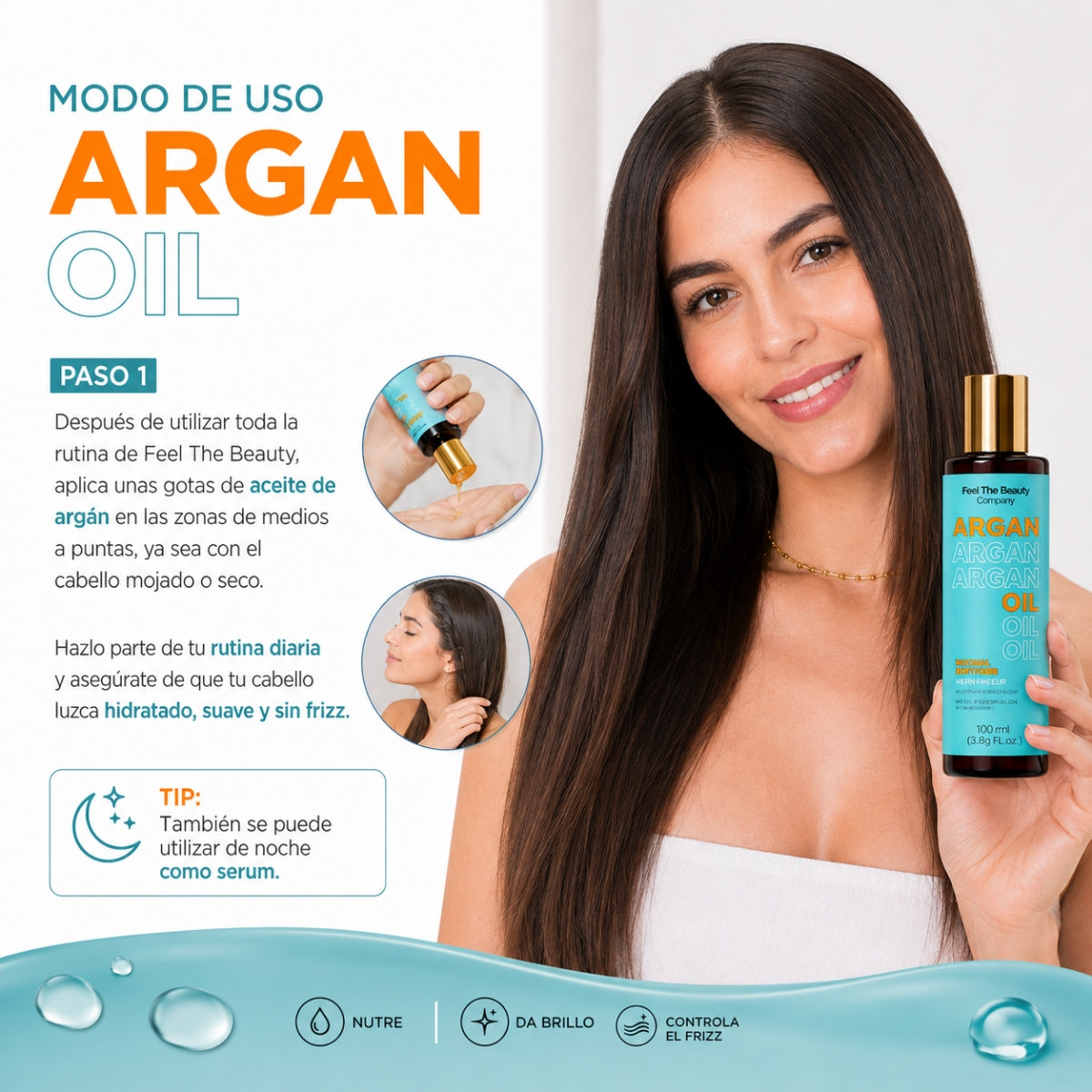 Conditioner Hidratante con Aceite de Argán Feel The Beauty 500 ml | Suavidad, Brillo y Control de Frizz