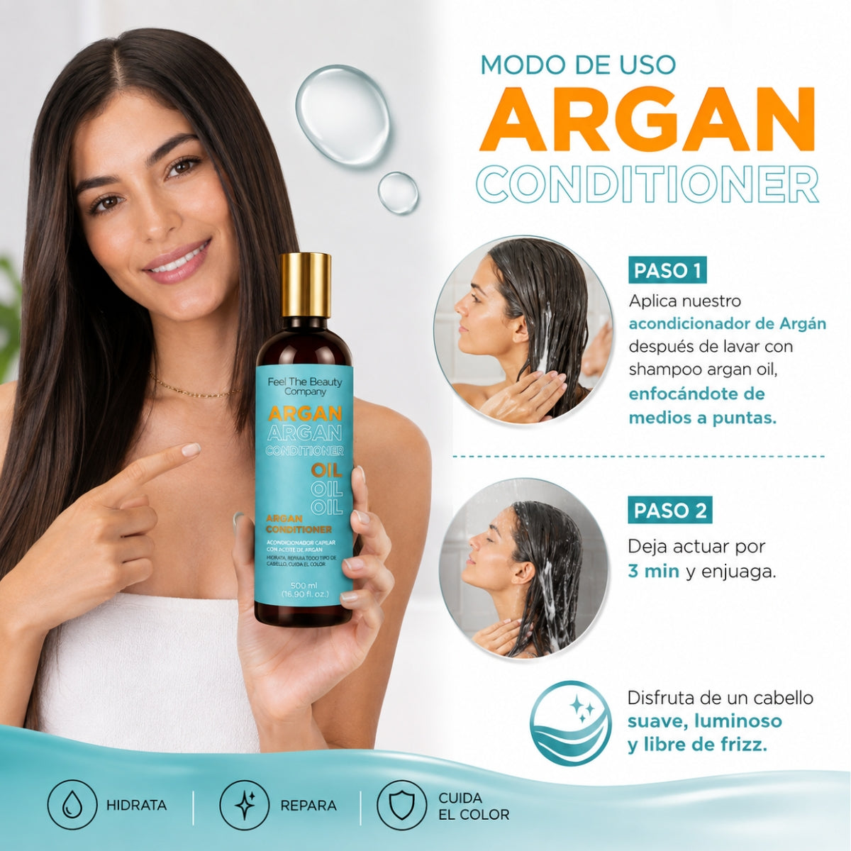Dúo Hidratación con Aceite de Argán Feel The Beauty | Shampoo + Conditioner 500 ml