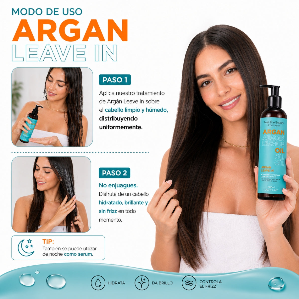 Dúo Protección y Brillo con Aceite de Argán Feel The Beauty | Mascarilla Sin Enjuague + Aceite Capilar