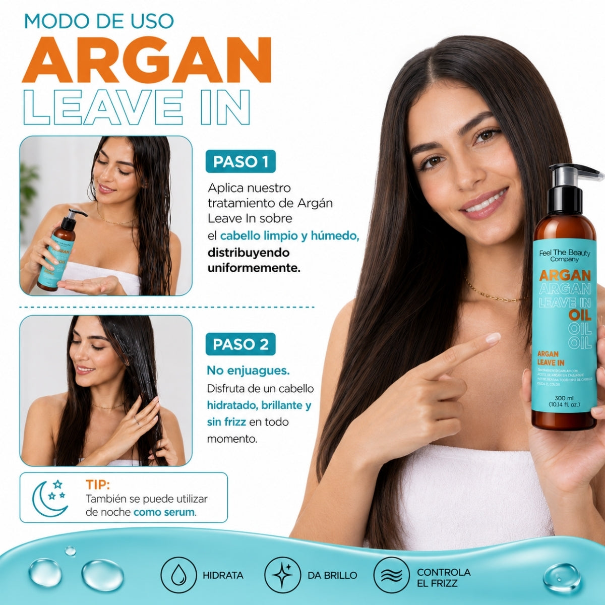 Leave In Mascarilla Sin Enjuague con Aceite de Argán Feel The Beauty 500 ml | Protección Térmica, Reparación e Hidratación