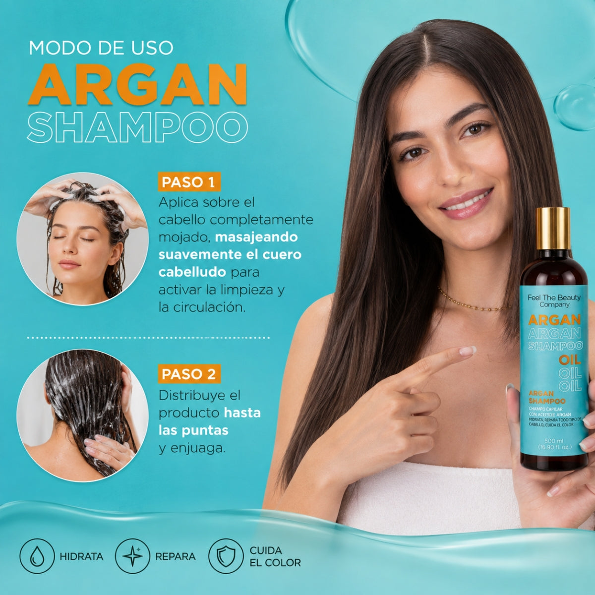 Dúo Hidratación con Aceite de Argán Feel The Beauty | Shampoo + Conditioner 500 ml