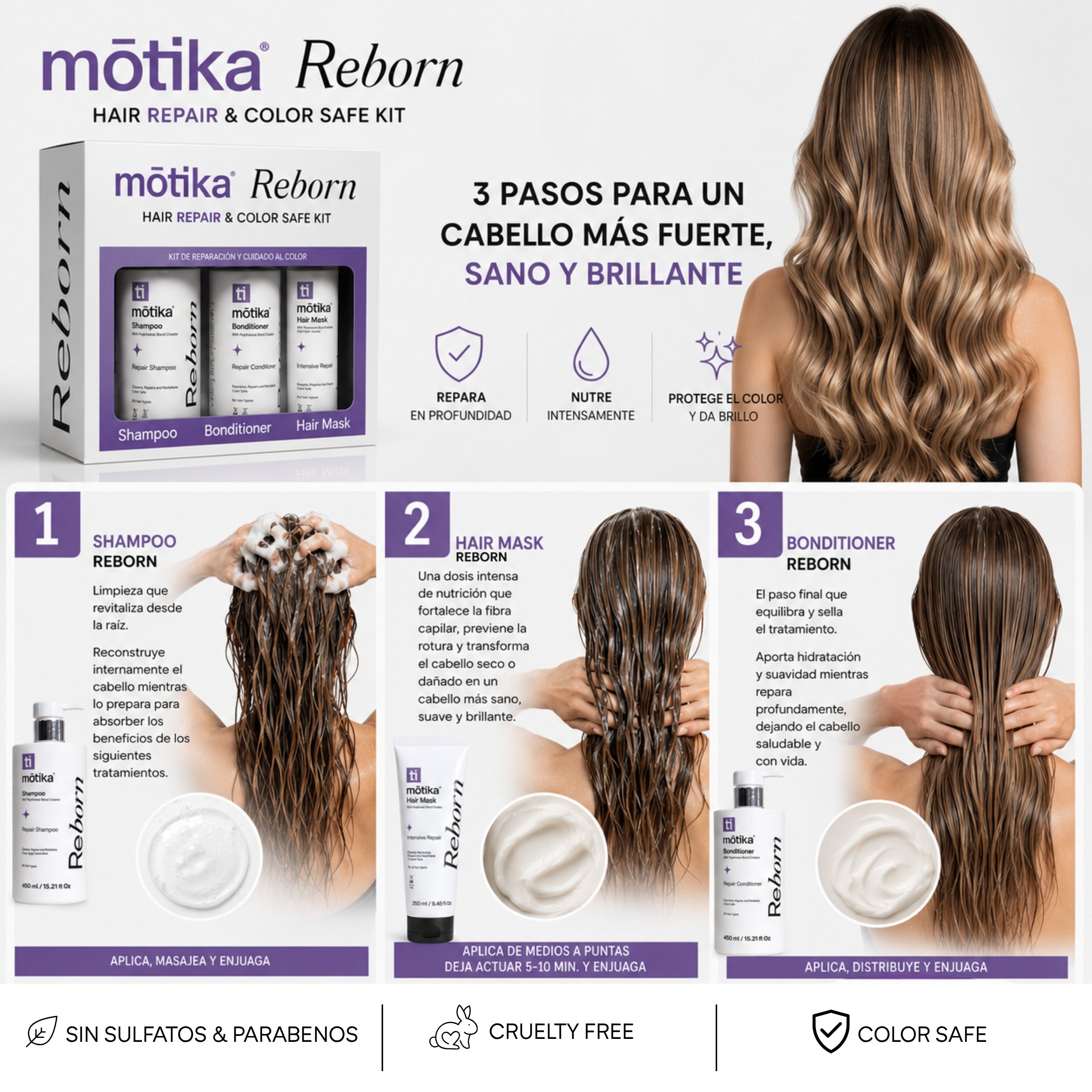 Hair Repair & Color Safe Kit  motika | Kit Reparador para Cabello Natural, Dañado y Teñido