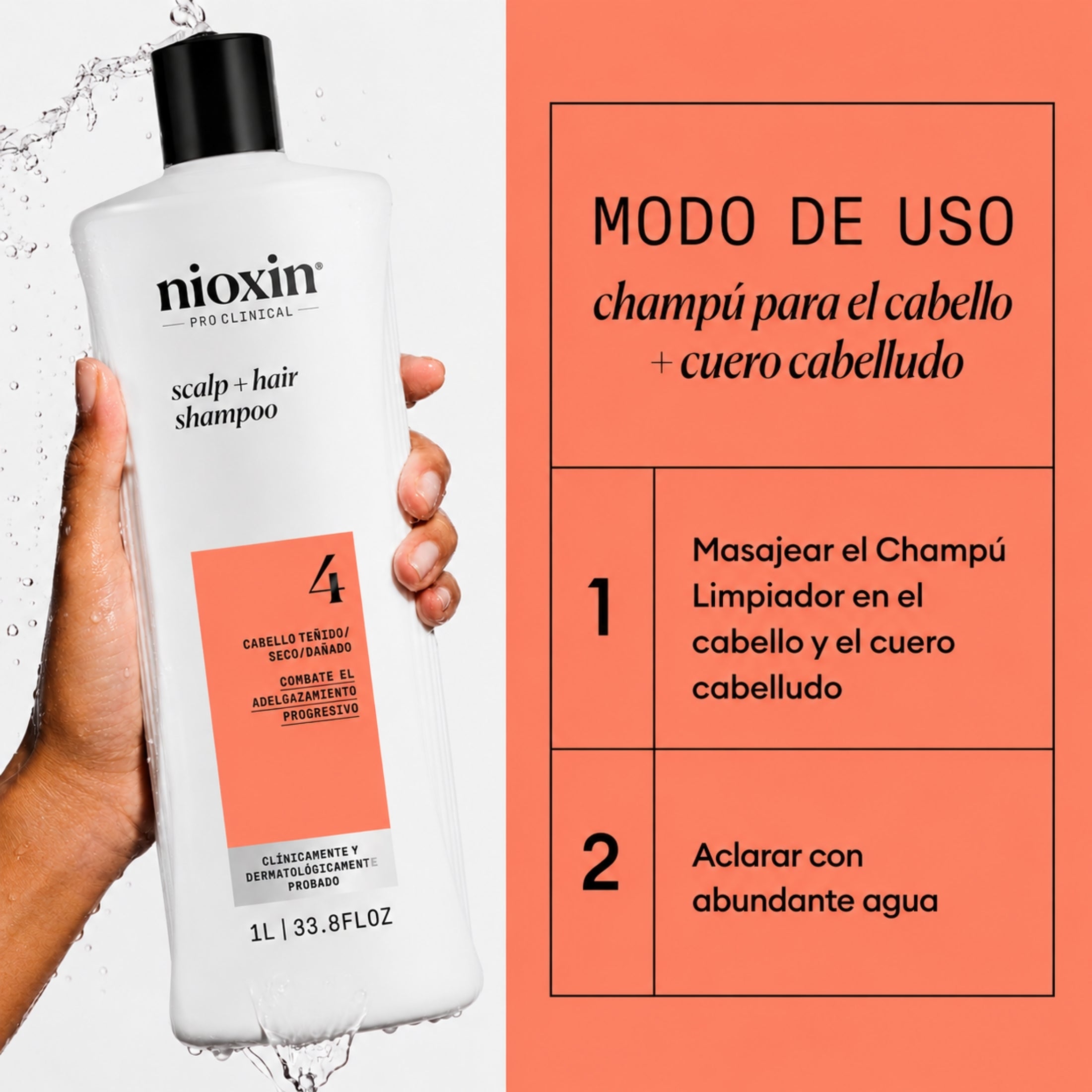 Nioxin Sistema #4 Shampoo para Cabello Teñido con Debilitamiento Avanzado | Limpieza, Fuerza y Mayor Densidad