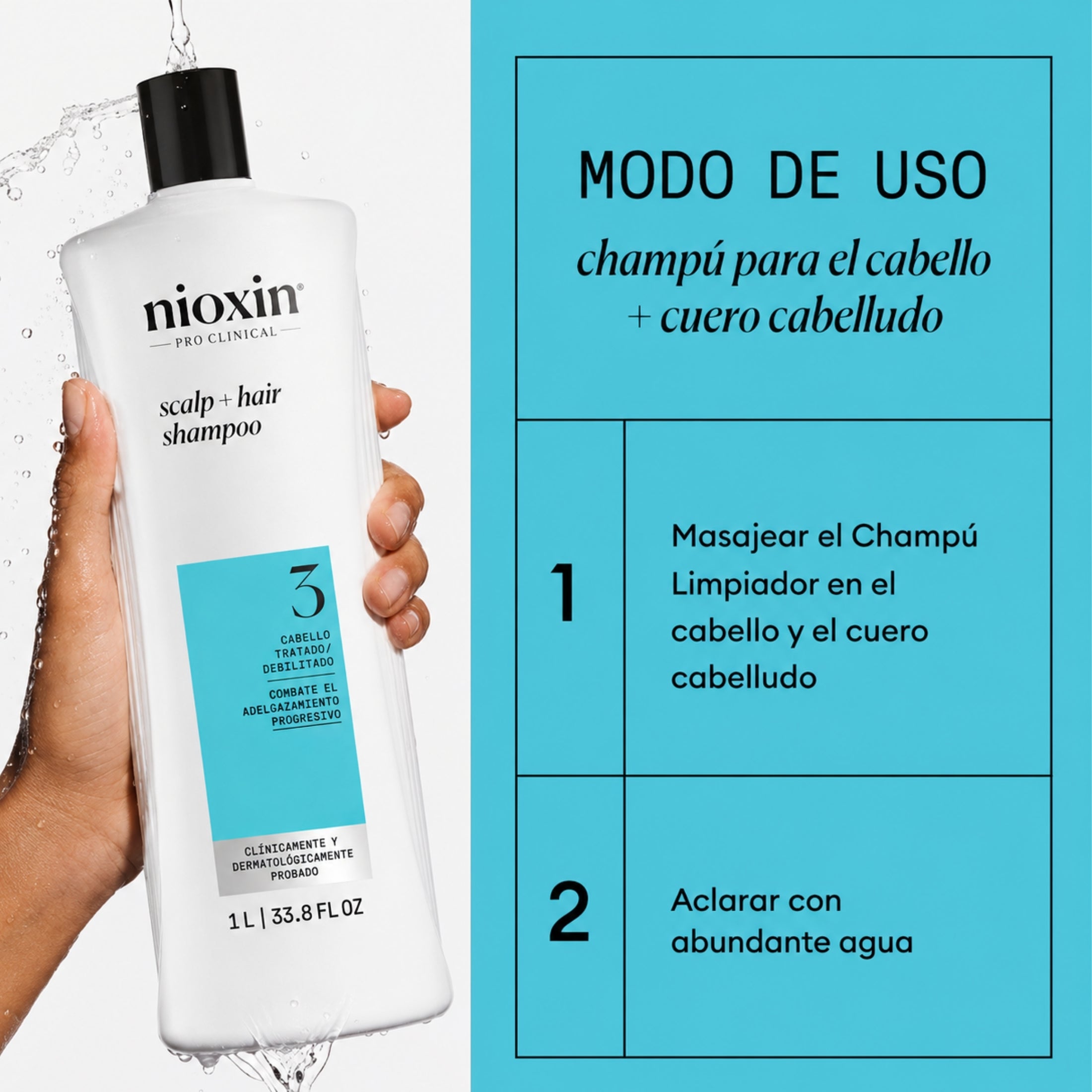 Nioxin Sistema #3 1000 ml Shampoo para Cabello Teñido con Debilitamiento Ligero | Limpieza, Fuerza y Protección del Color